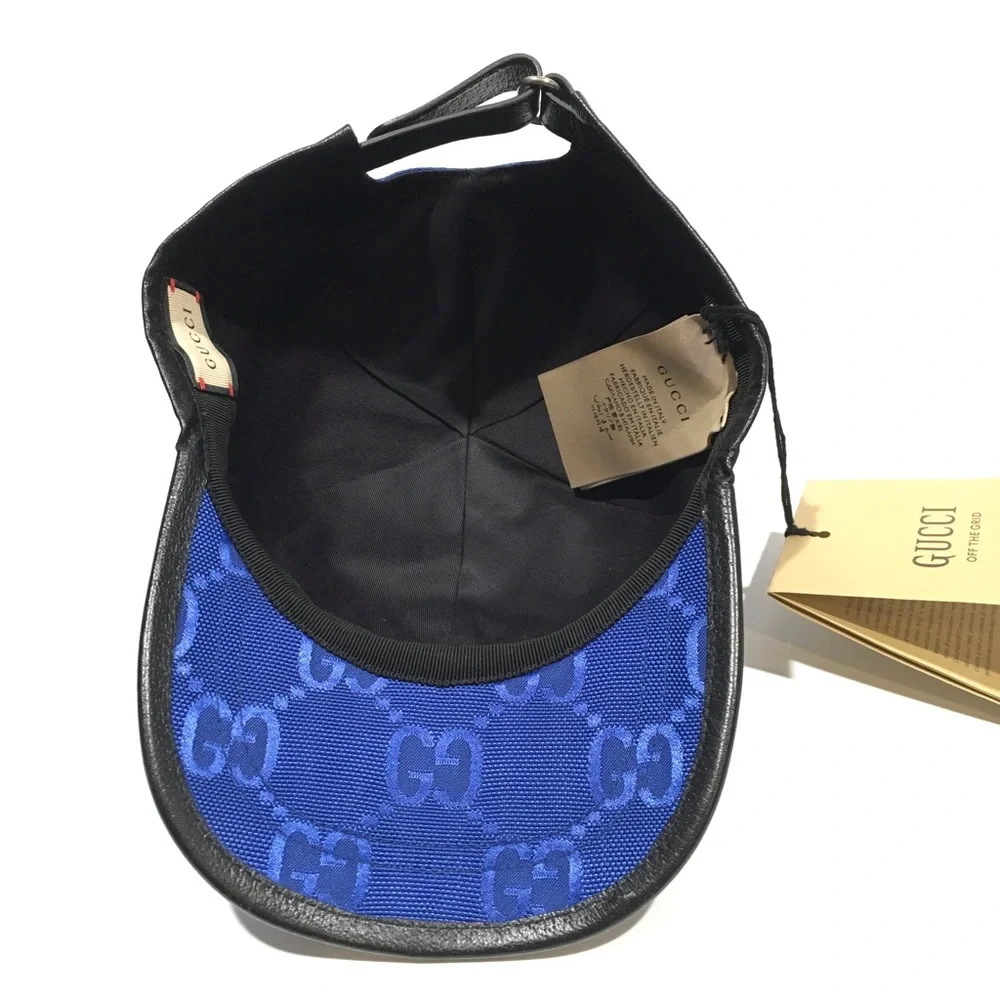 GUCCI JEREMI GUCCISSIMA BASEBALL CAP HAT -SIZE M -ROYAL BLUE / BLACK -NWT - Picture 8 of 11